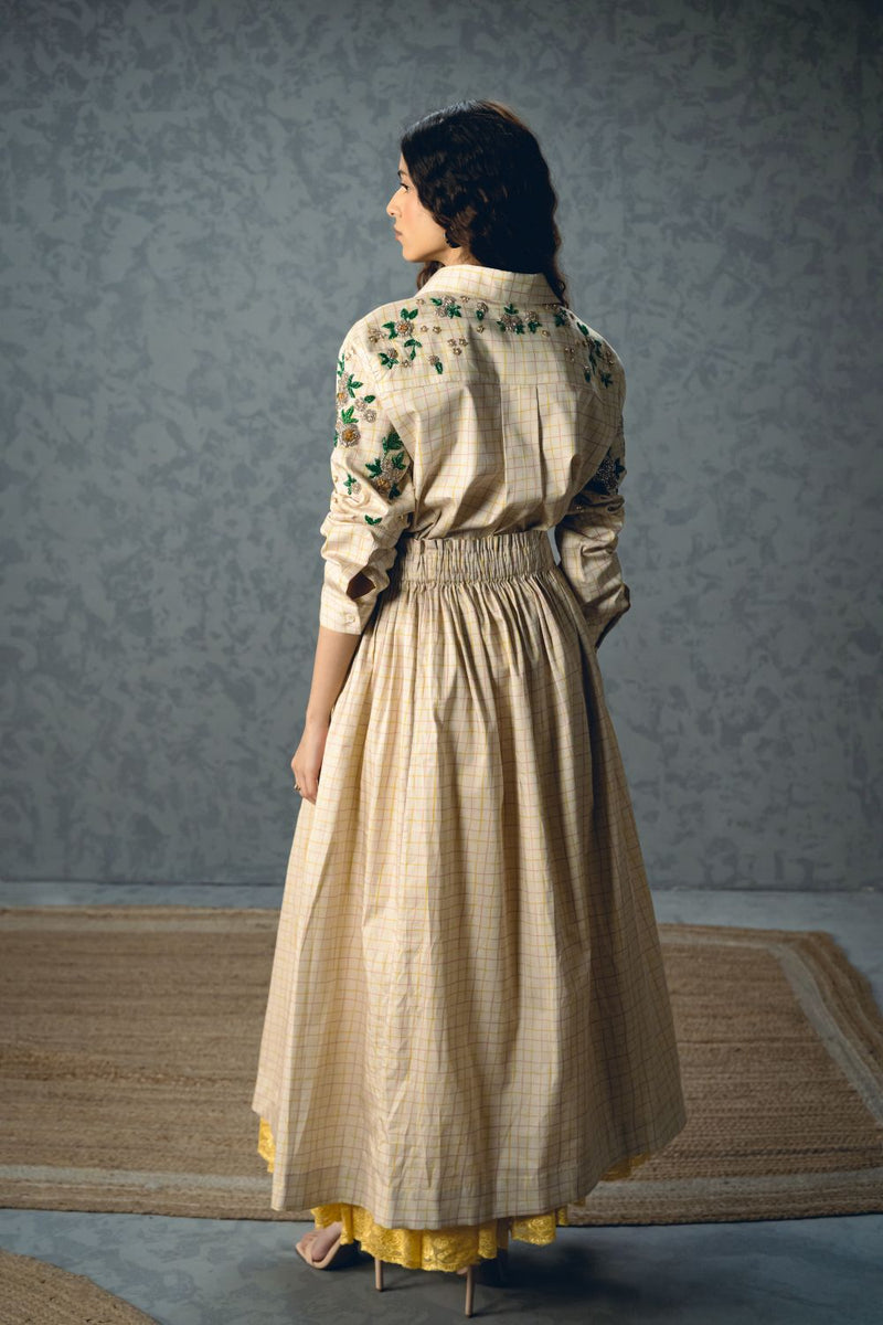 NINA SKIRT SET satin by Paulmi & Harsh in ivory color for women Worldwide