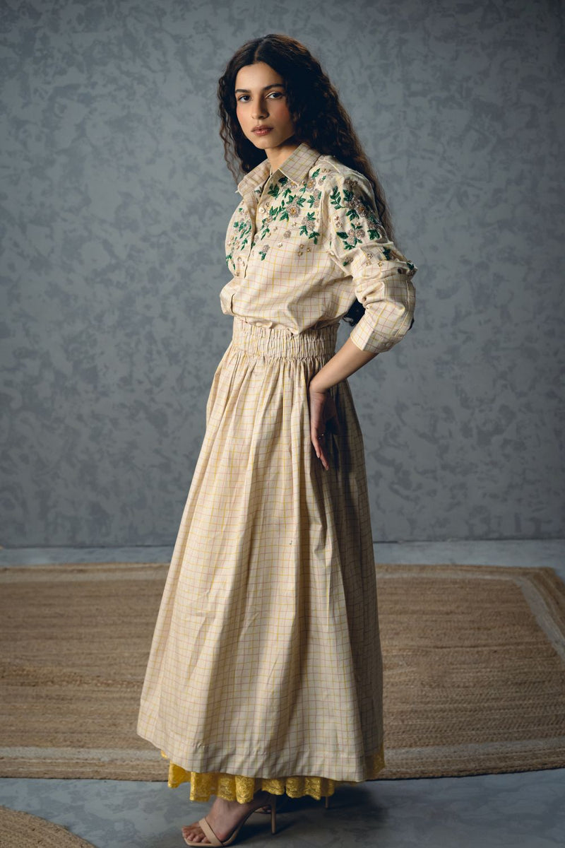 NINA SKIRT SET satin by Paulmi & Harsh in ivory color for women Worldwide