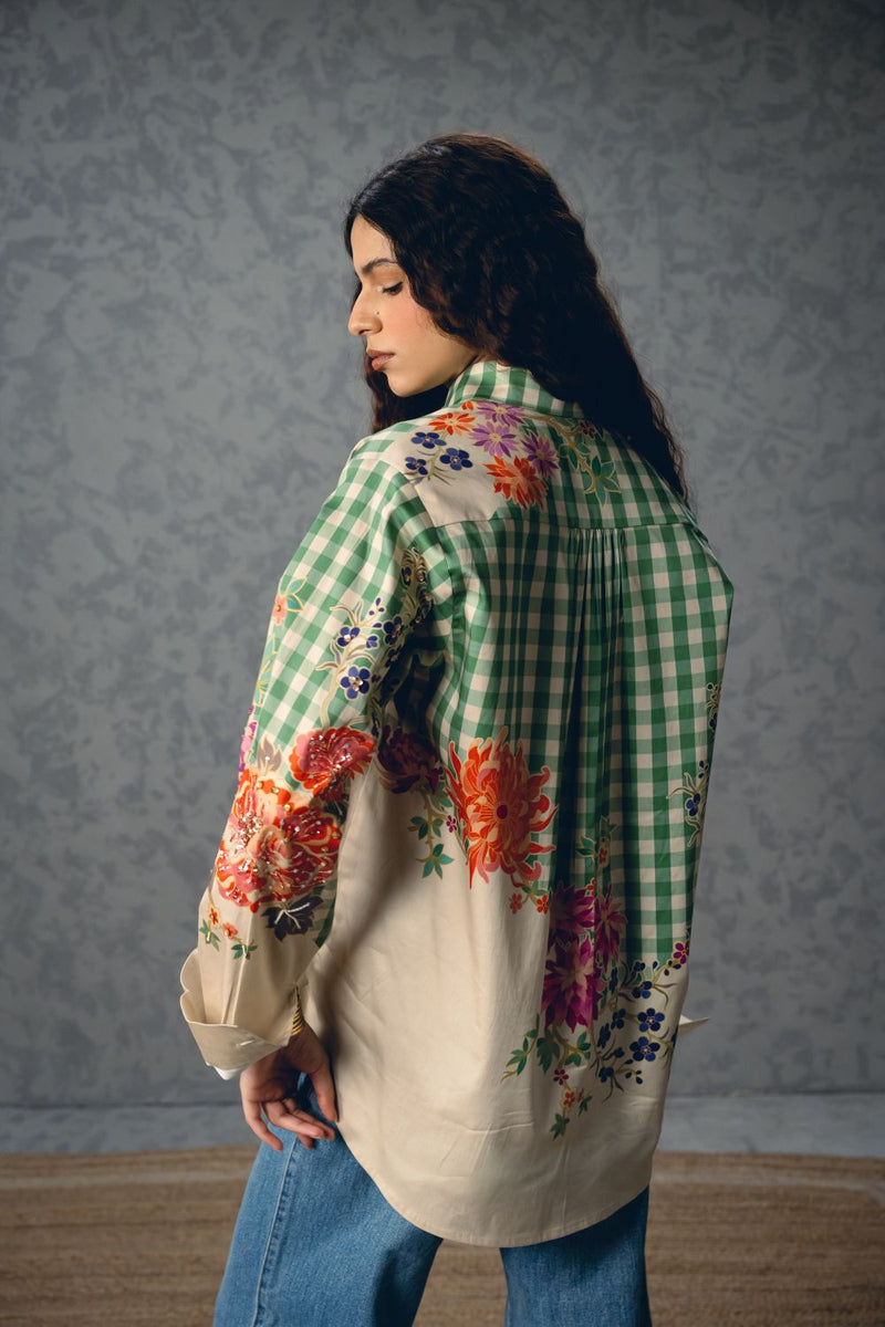 JADE SHIRT- GREEN satin by Paulmi & Harsh in green color for women Worldwide