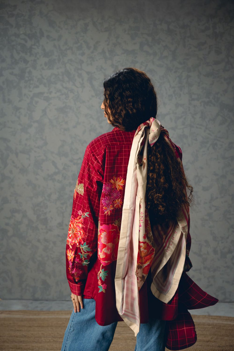 JADE SHIRT- BURGANDY satin by Paulmi & Harsh for women Worldwide