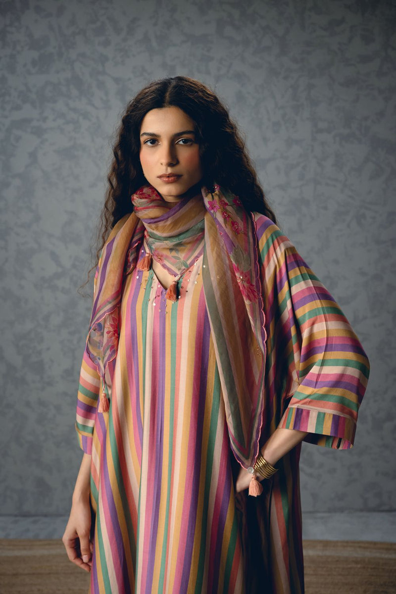 AYAKA KURTA SET- EARTHY silk by Paulmi & Harsh in multi color for women Worldwide