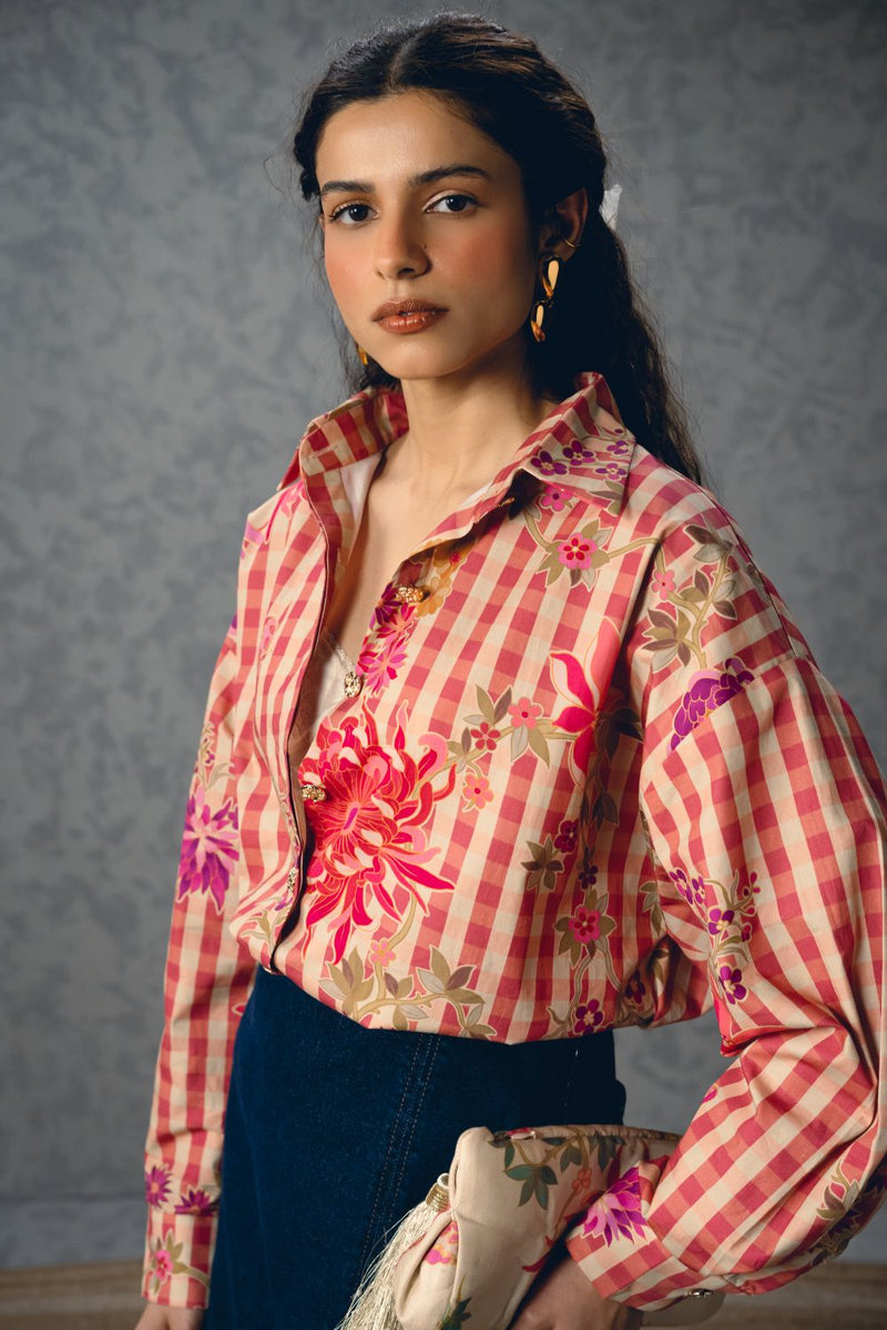 JADE SHIRT- PINK poplin by Paulmi & Harsh in pink color for women Worldwide