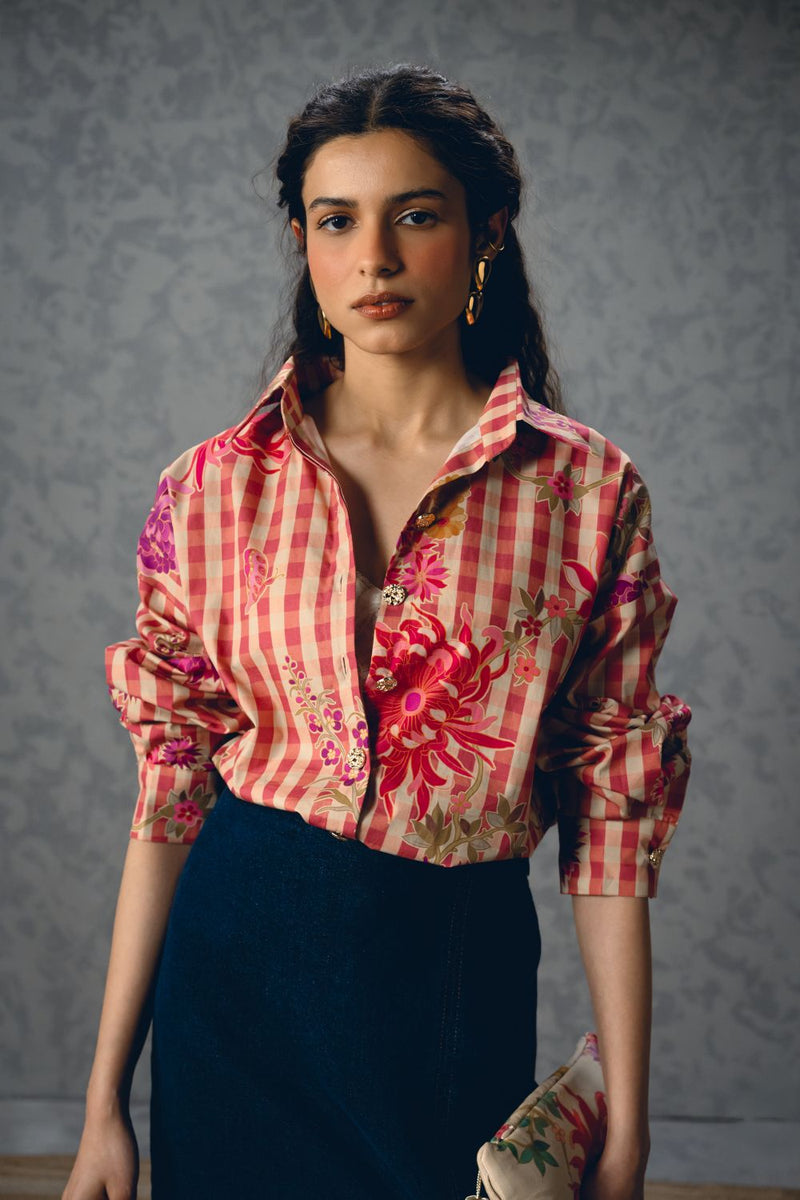 JADE SHIRT- PINK poplin by Paulmi & Harsh in pink color for women Worldwide