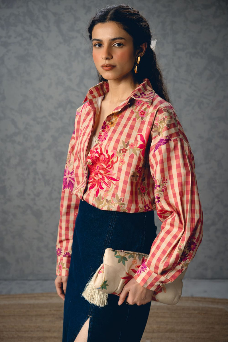 JADE SHIRT- PINK poplin by Paulmi & Harsh in pink color for women Worldwide