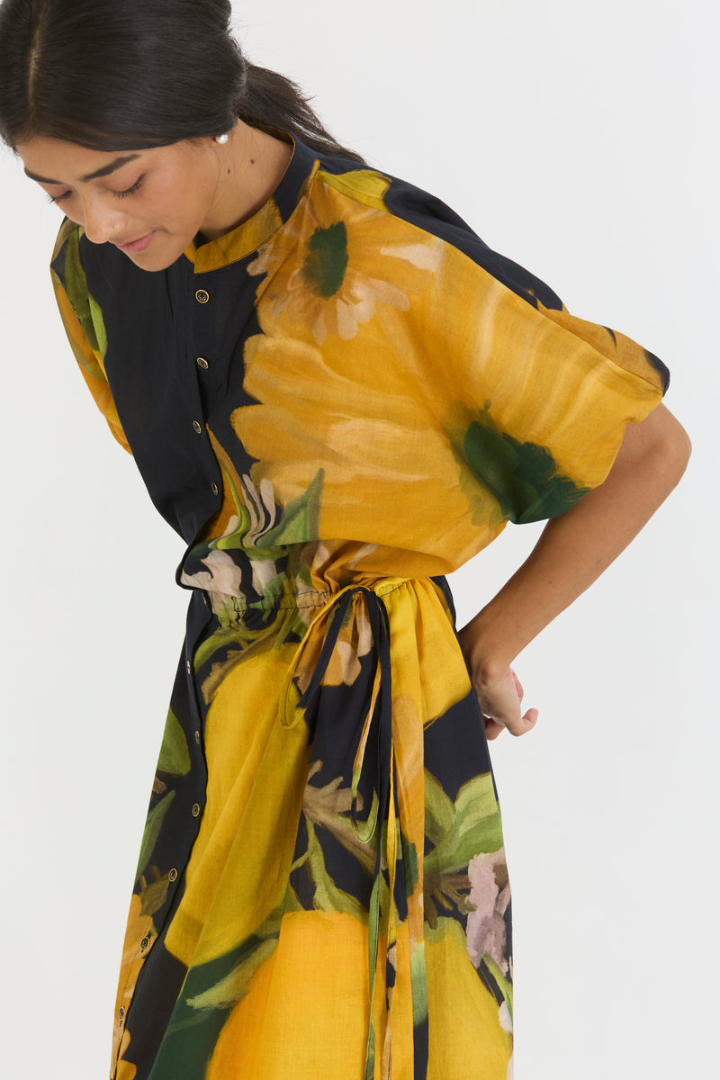POMELLO SIDE TIE UP DRESS cotton by Yam in yellow color for women Worldwide