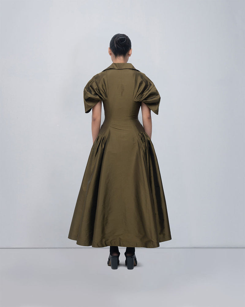 Reina Dress viscose by Leh Studios in olive for women Worldwide