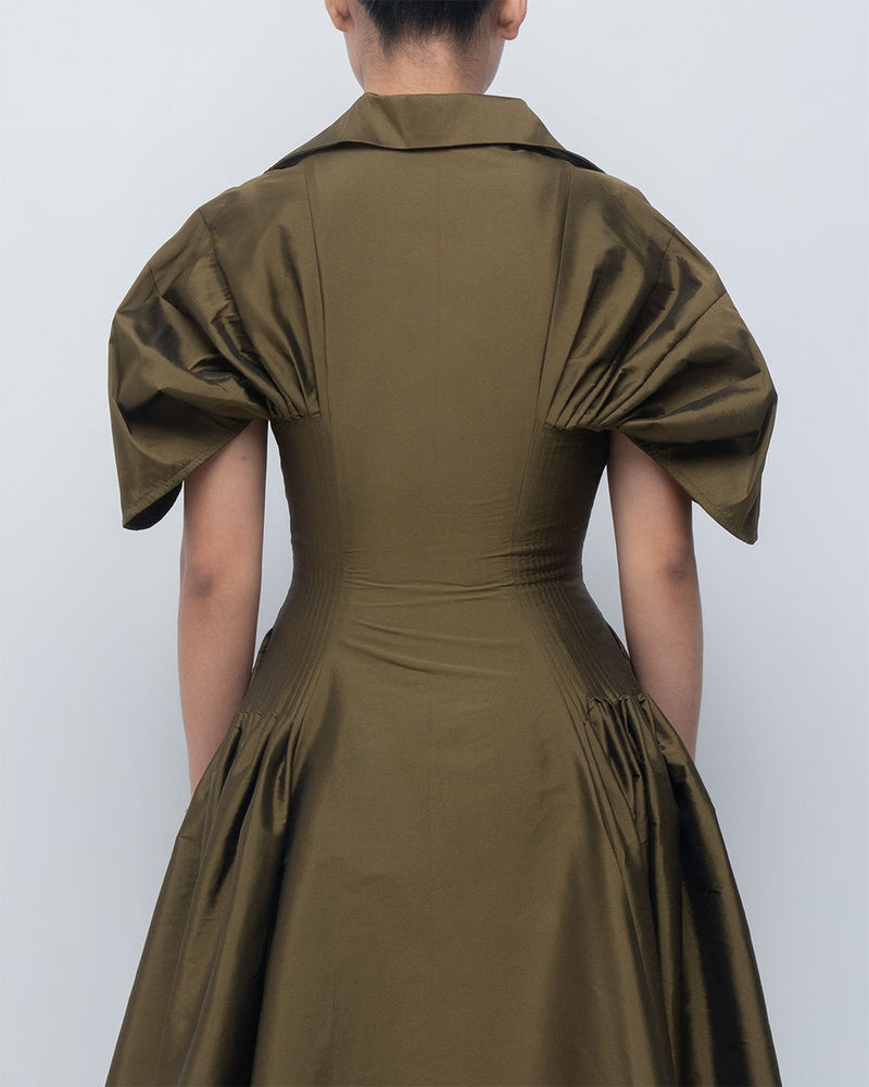 Reina Dress viscose by Leh Studios in olive for women Worldwide