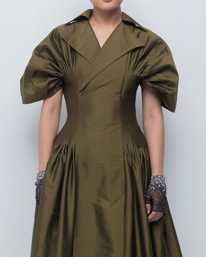 Reina Dress viscose by Leh Studios in olive for women Worldwide