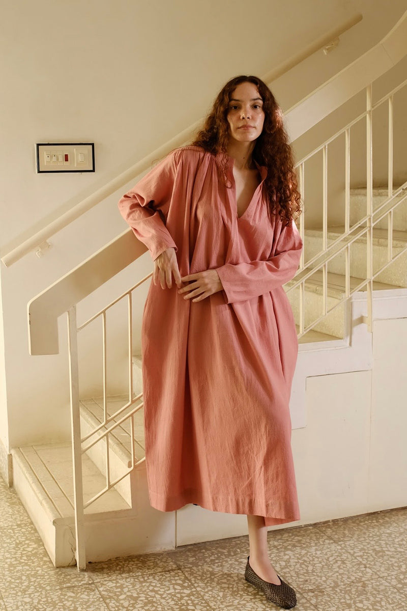 Camille-Peony Dress handwoven cotton dress by MASON AND MILL in pink for women Worldwide