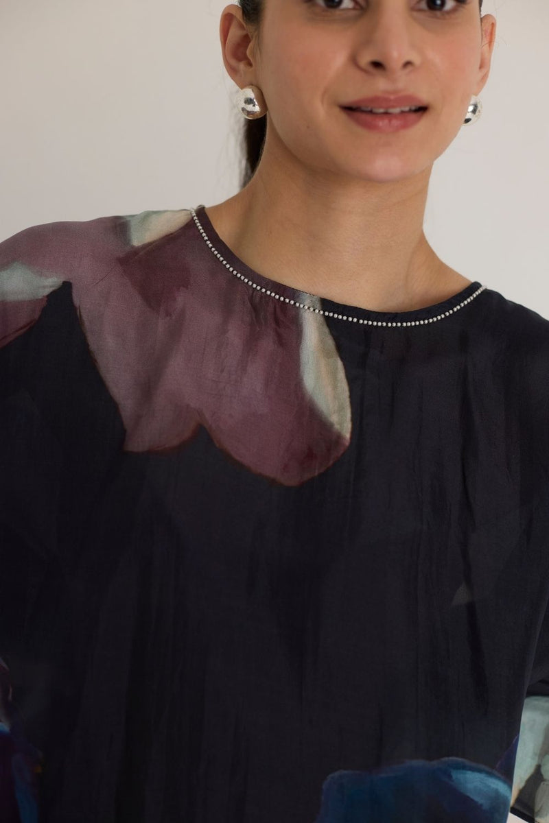 ROCCO SILK KAFTAN SET silk by Yam in black color for women Worldwide
