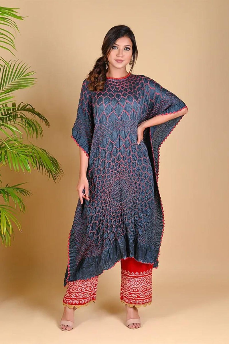 THREE FLOWERS KAFTAN-GREY silk by Dyelogue in grey color for women Worldwide