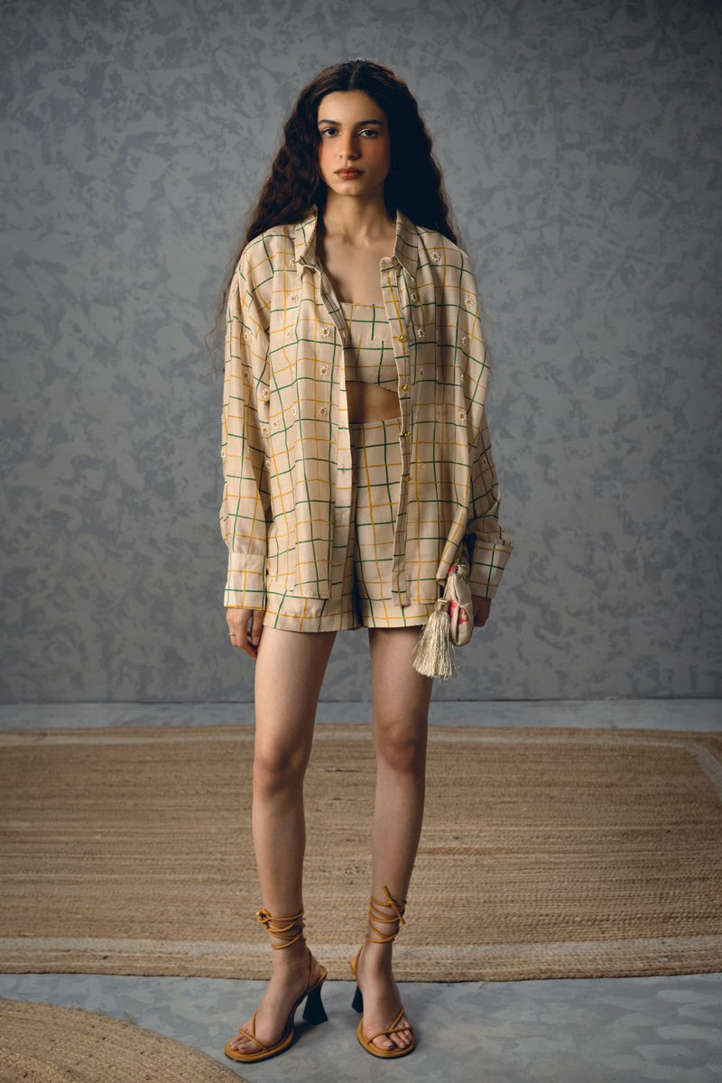 NORI SHIRT SET-IVORY silk by Paulmi & Harsh in ivory color for women Worldwide