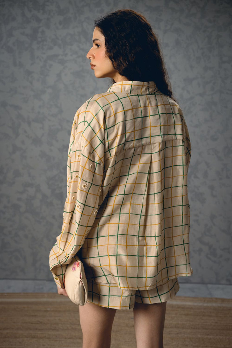NORI SHIRT SET-IVORY silk by Paulmi & Harsh in ivory color for women Worldwide