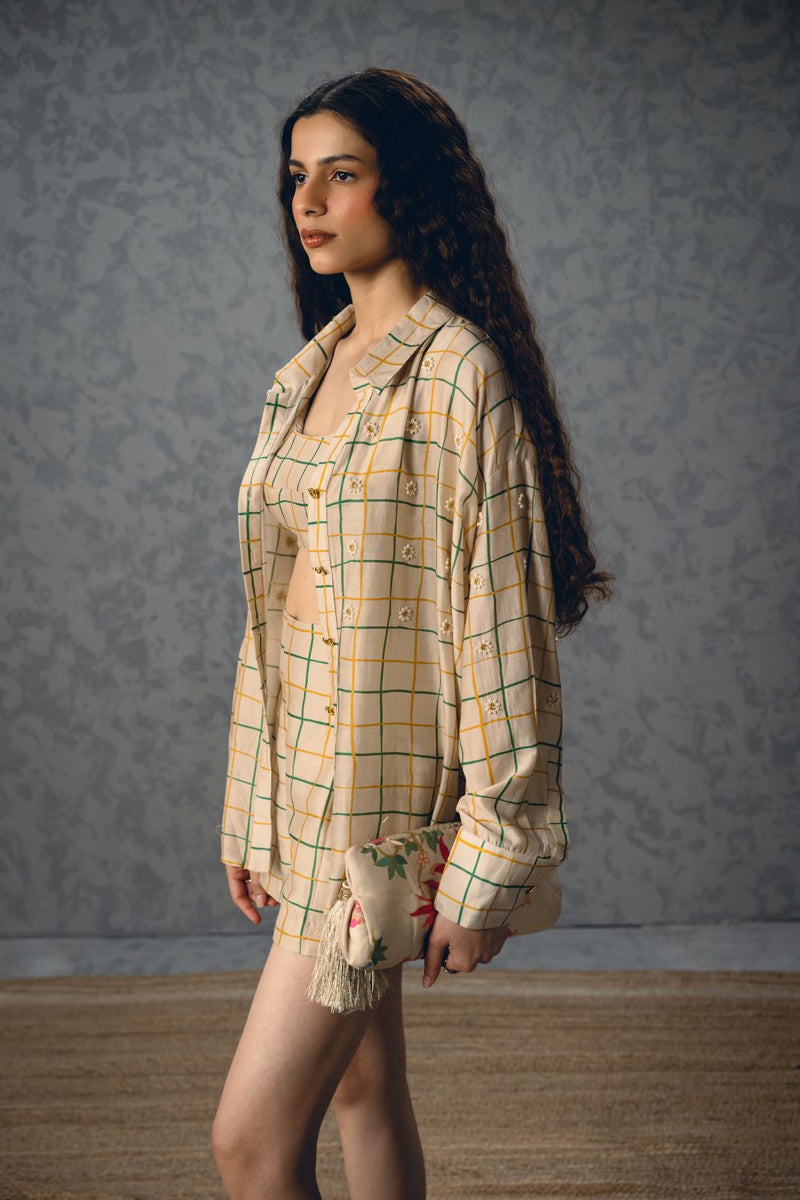 NORI SHIRT SET-IVORY silk by Paulmi & Harsh in ivory color for women Worldwide