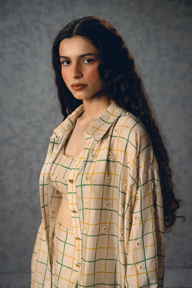 NORI SHIRT SET-IVORY silk by Paulmi & Harsh in ivory color for women Worldwide