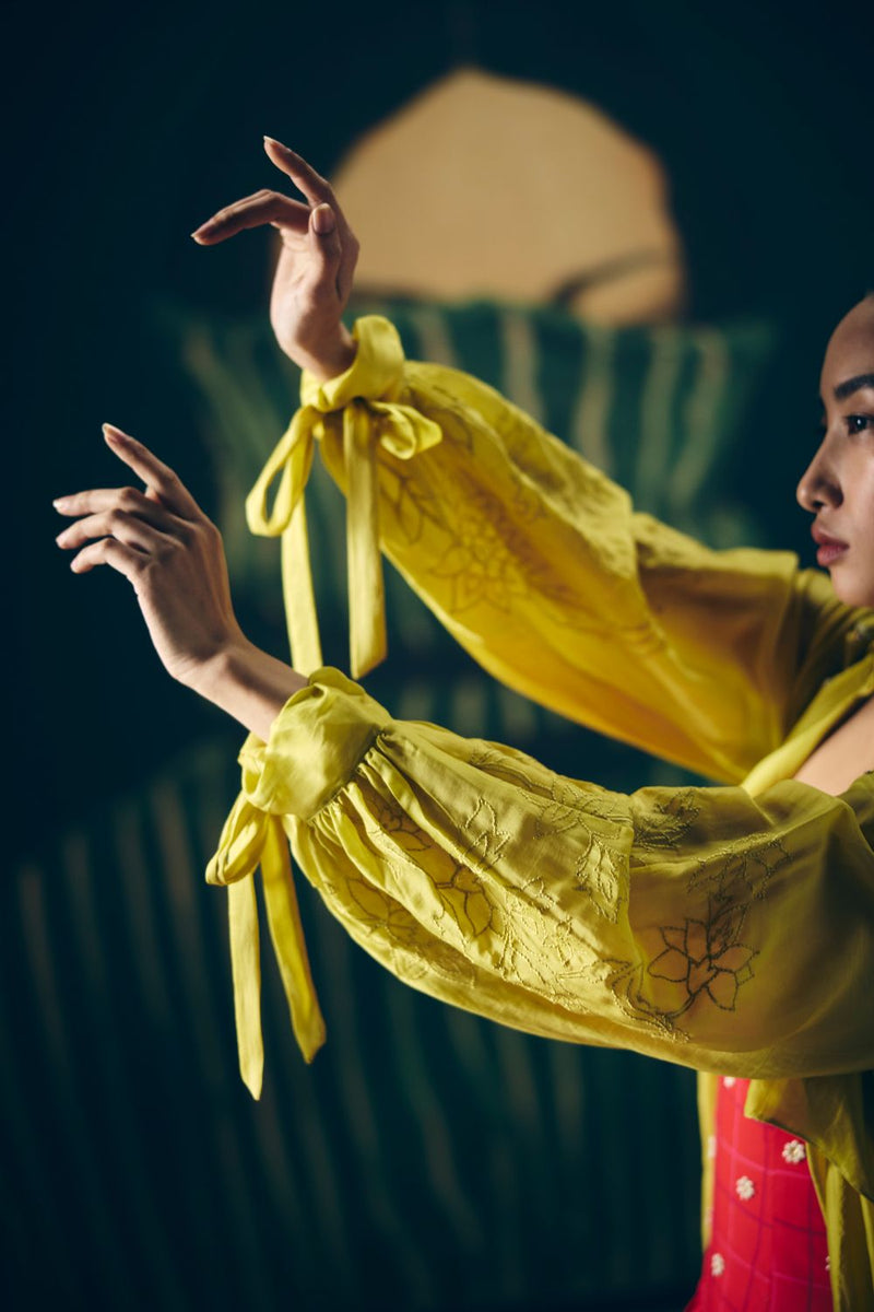 AKARI DRESS- RED poplin by Paulmi & Harsh in red color for women Worldwide