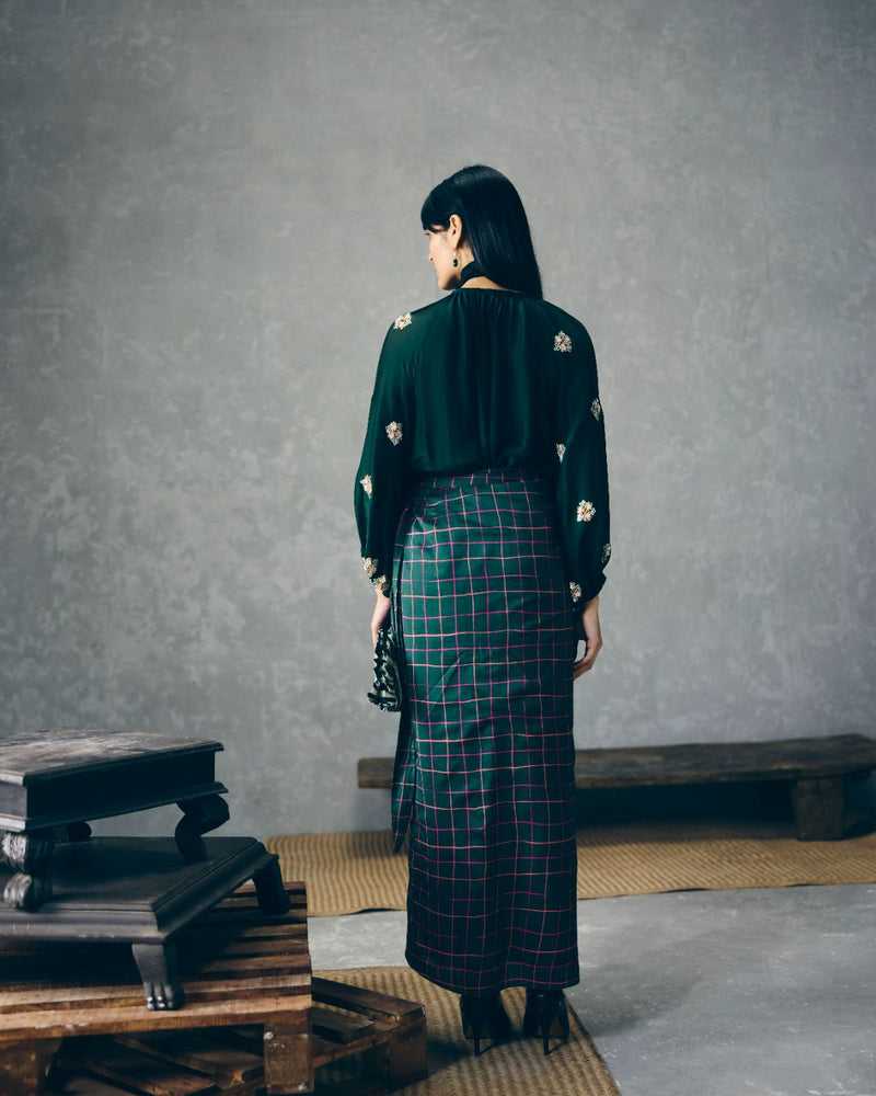 RURI SHIRT SET silk by Paulmi & Harsh in green color for women Worldwide