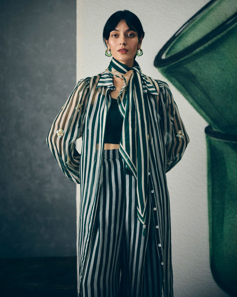 MIDORI KURTA SET organza by Paulmi & Harsh in green color for women Worldwide