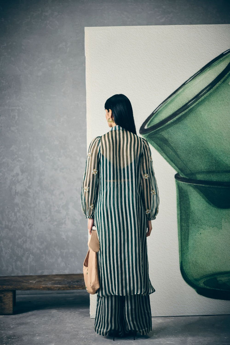 MIDORI KURTA SET organza by Paulmi & Harsh in green color for women Worldwide