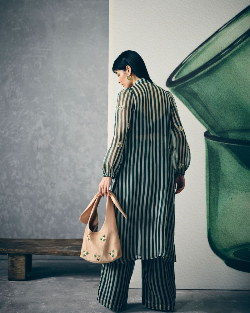 MIDORI KURTA SET organza by Paulmi & Harsh in green color for women Worldwide