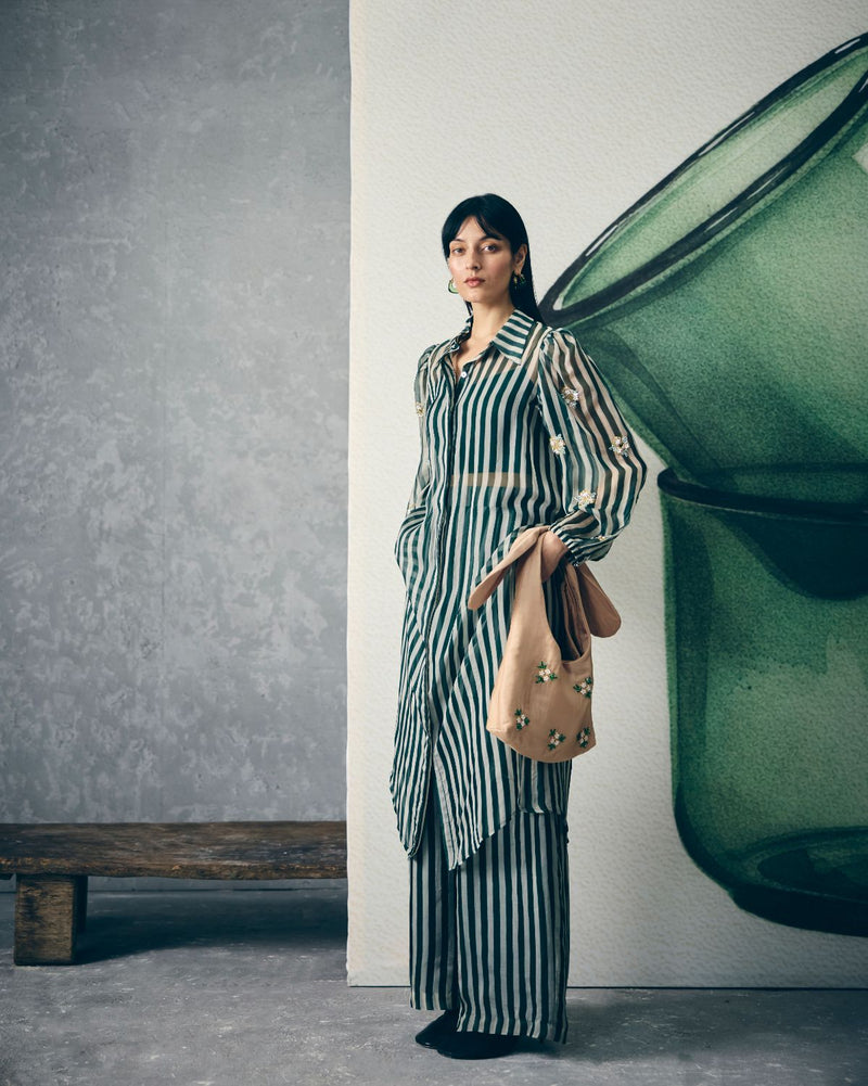 MIDORI KURTA SET organza by Paulmi & Harsh in green color for women Worldwide