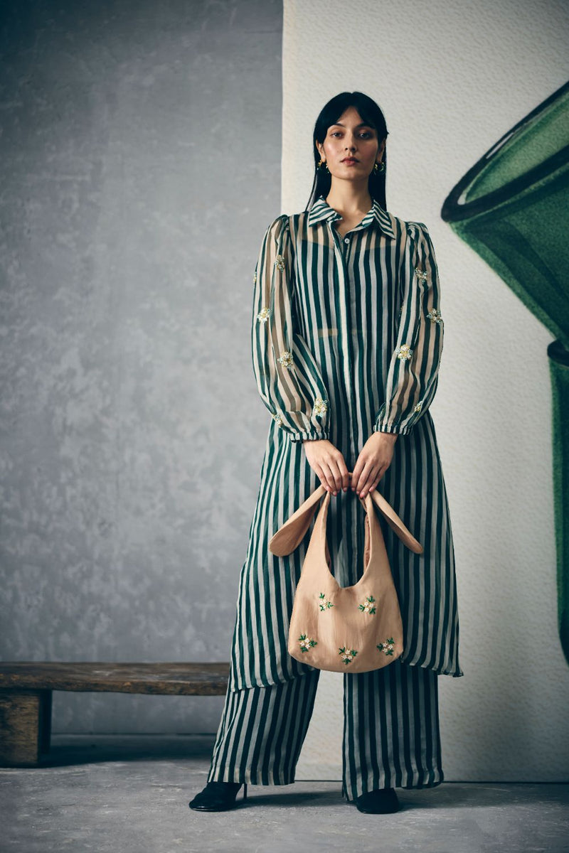 MIDORI KURTA SET organza by Paulmi & Harsh in green color for women Worldwide