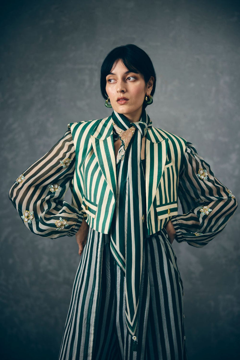 MIDORI KURTA SET organza by Paulmi & Harsh in green color for women Worldwide