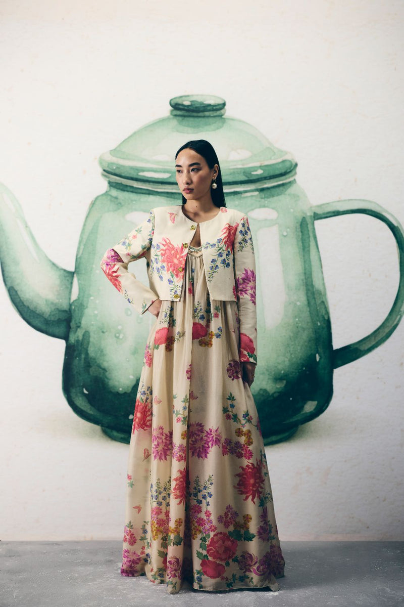 YUME JUMPSUIT SET silk by Paulmi & Harsh in ivory color for women Worldwide
