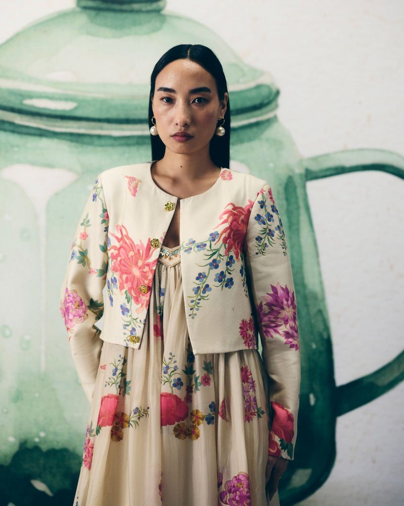 YUME JUMPSUIT SET silk by Paulmi & Harsh in ivory color for women Worldwide