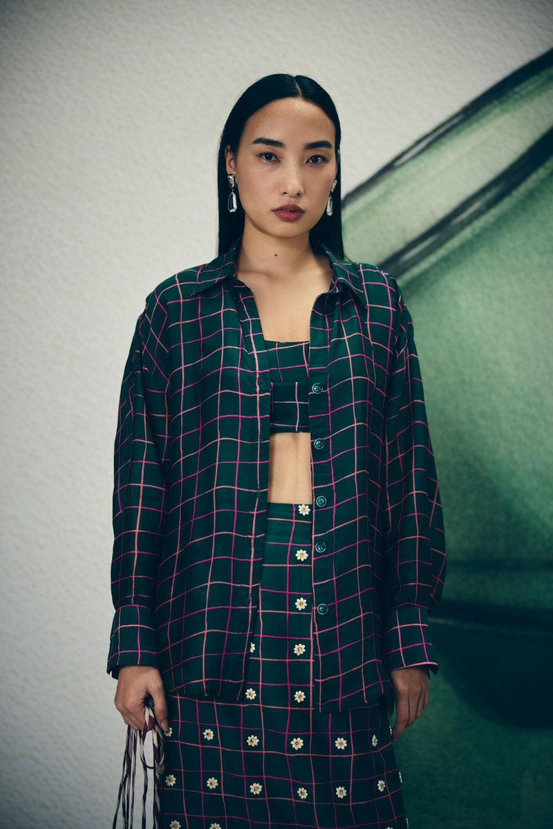 MIKA SKIRT SET silk by Paulmi & Harsh in green color for women Worldwide