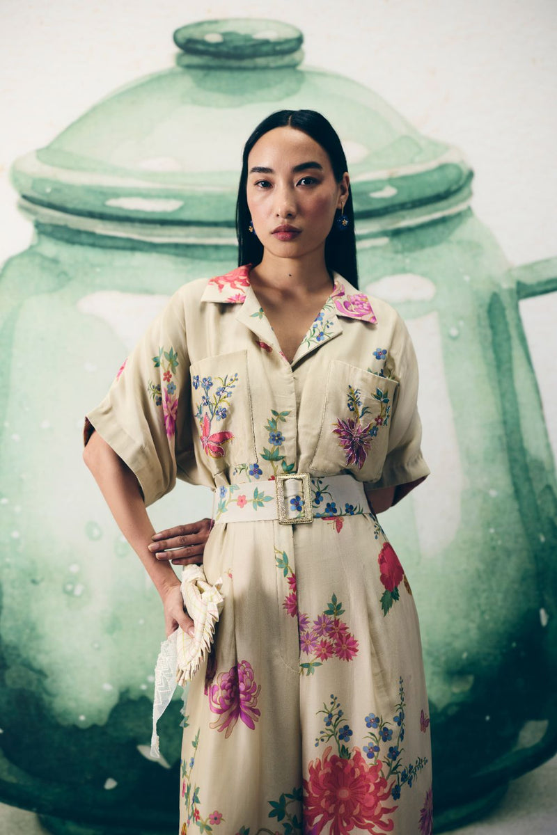 DEIJI JUMPSUIT silk by Paulmi & Harsh in ivory color for women Worldwide