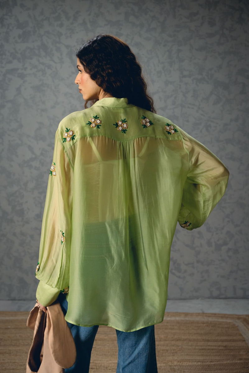 ROMY SHIRT organza by Paulmi & Harsh in green color for women Worldwide
