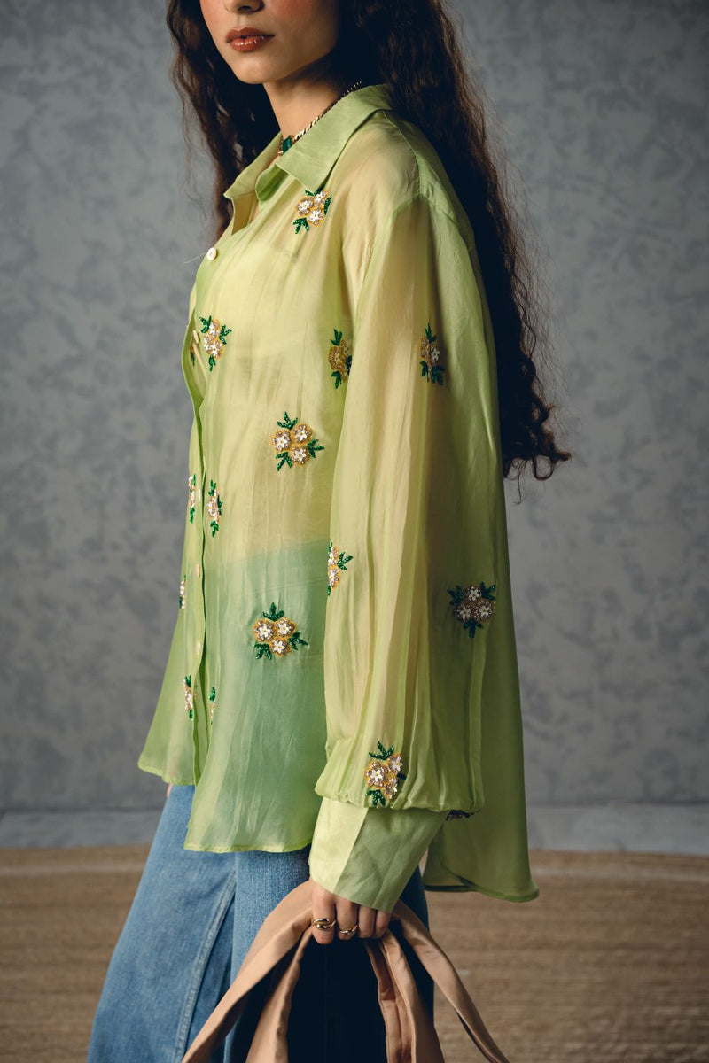 ROMY SHIRT organza by Paulmi & Harsh in green color for women Worldwide