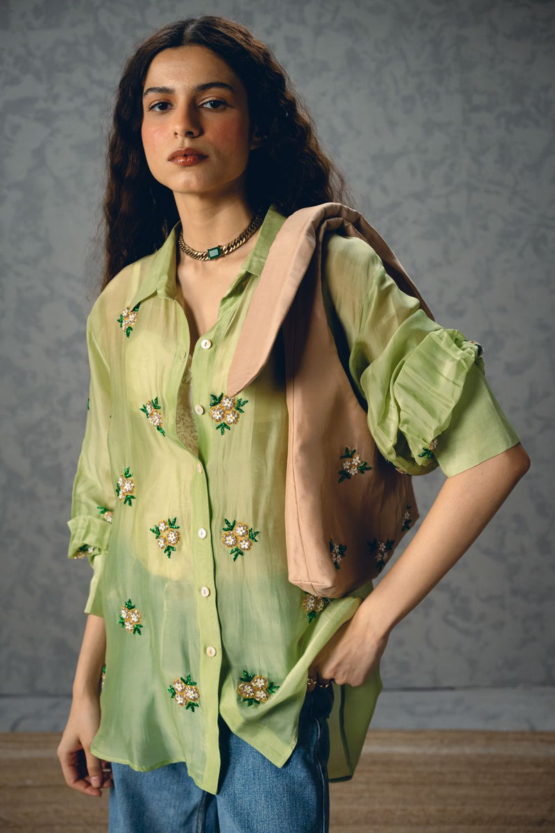 ROMY SHIRT organza by Paulmi & Harsh in green color for women Worldwide
