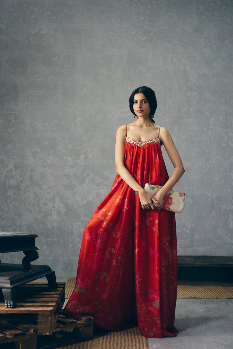 YUME JUMPSUIT SET
-RED organza by Paulmi & Harsh in red color for women Worldwide