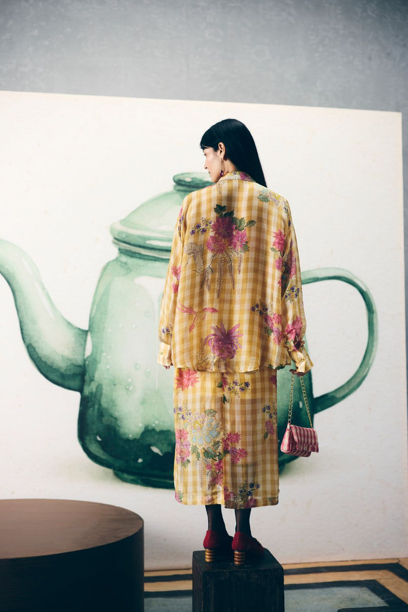 YUKI SHIRT SET organza by Paulmi & Harsh in yellow color for women Worldwide