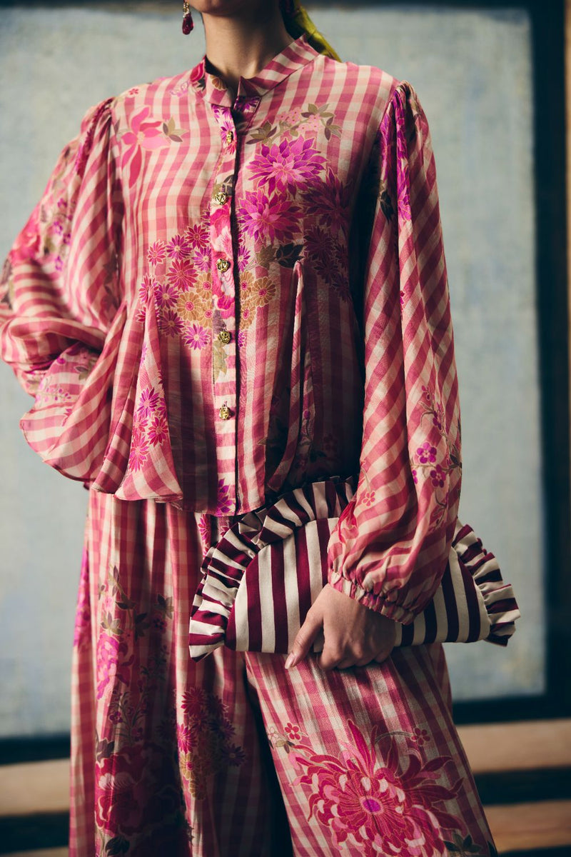 ERI CO-ORD SET silk by Paulmi & Harsh in red color for women Worldwide