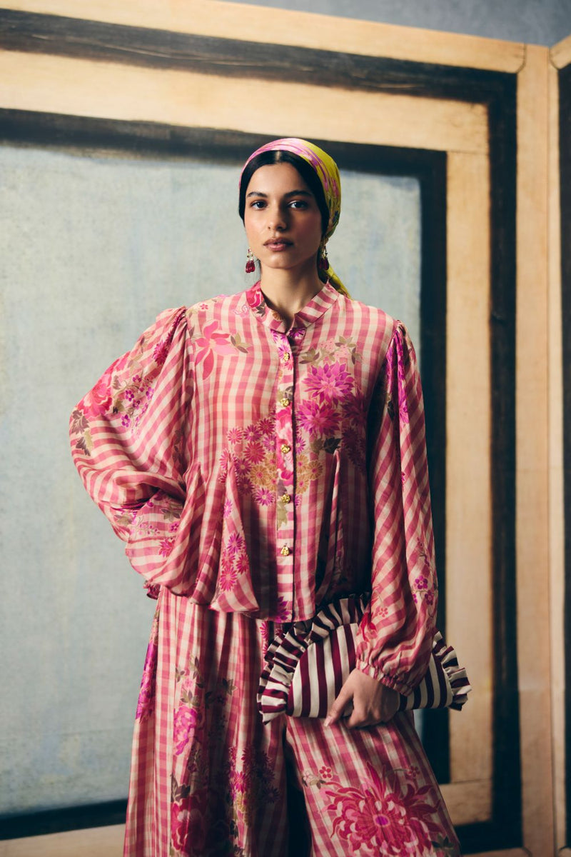 ERI CO-ORD SET silk by Paulmi & Harsh in red color for women Worldwide