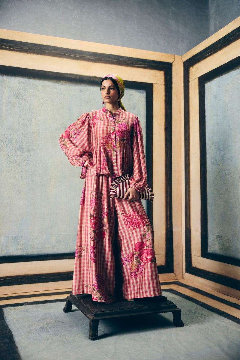 ERI CO-ORD SET silk by Paulmi & Harsh in red color for women Worldwide