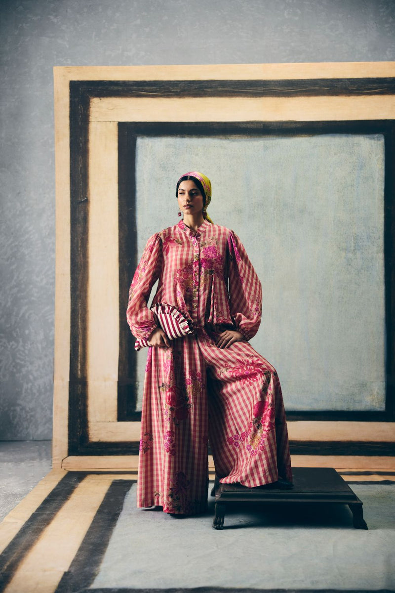 ERI CO-ORD SET silk by Paulmi & Harsh in red color for women Worldwide