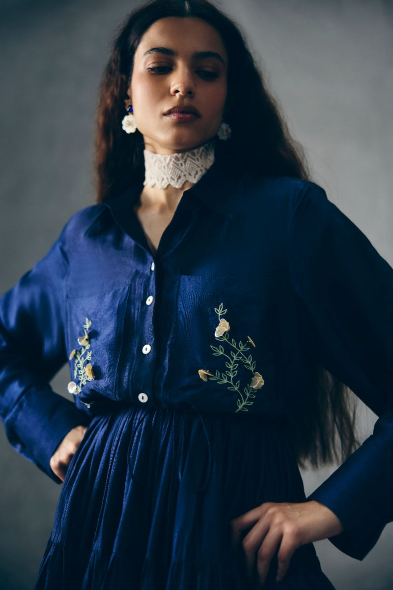 YUTORI DRESS poplin dress by Paulmi & Harsh in blue for women Worldwide