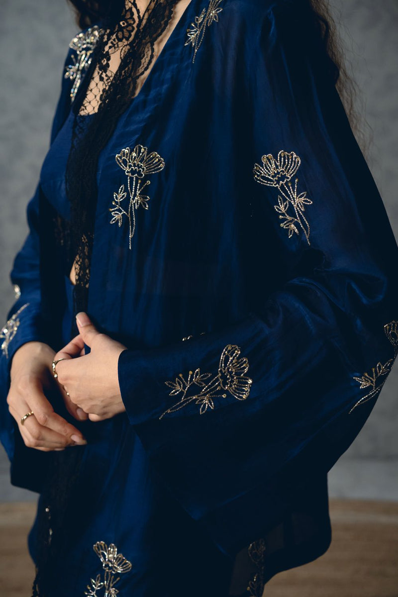 MUJO JACKET SET organza by Paulmi & Harsh in blue color for women Worldwide