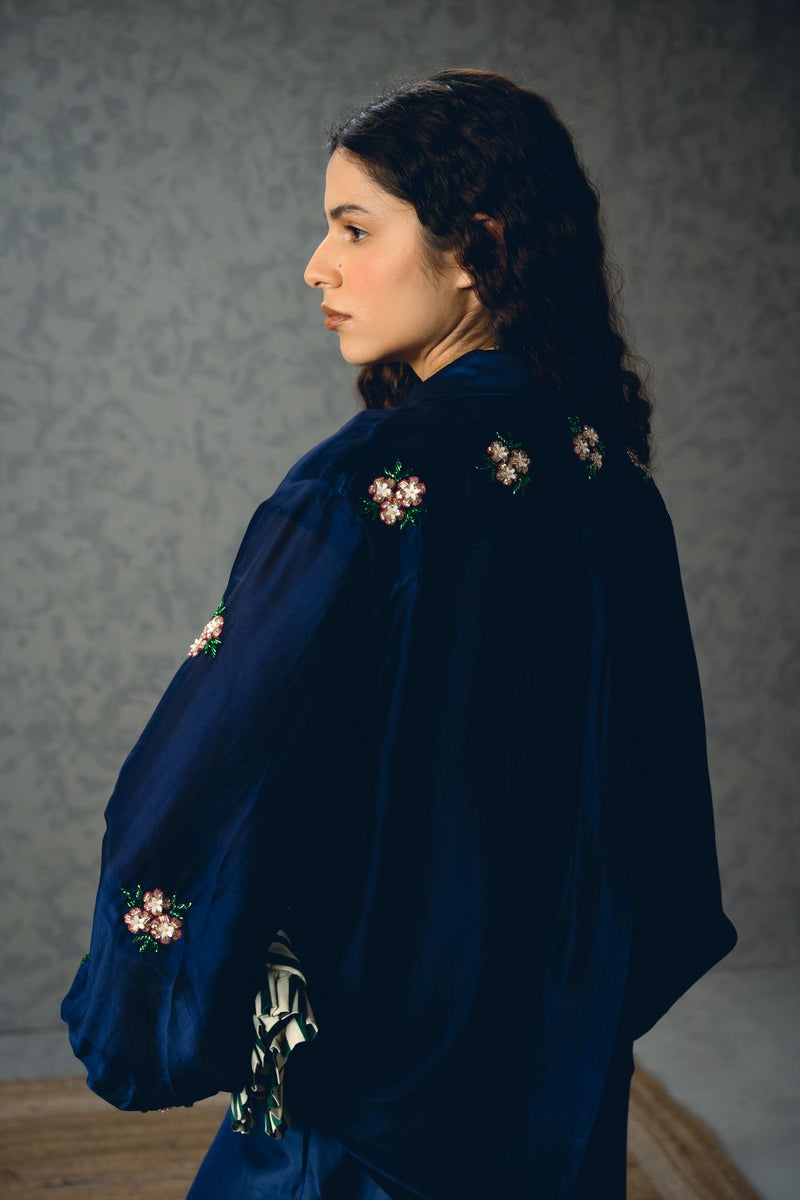 TAKSU SHIRT SET silk organza co-ord set by Paulmi & Harsh in navy blue for women Worldwide