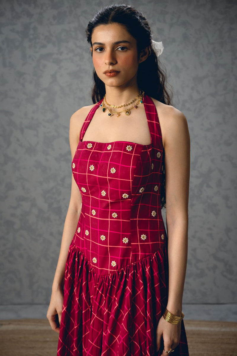 AKARI DRESS- MAROON poplin by Paulmi & Harsh for women Worldwide