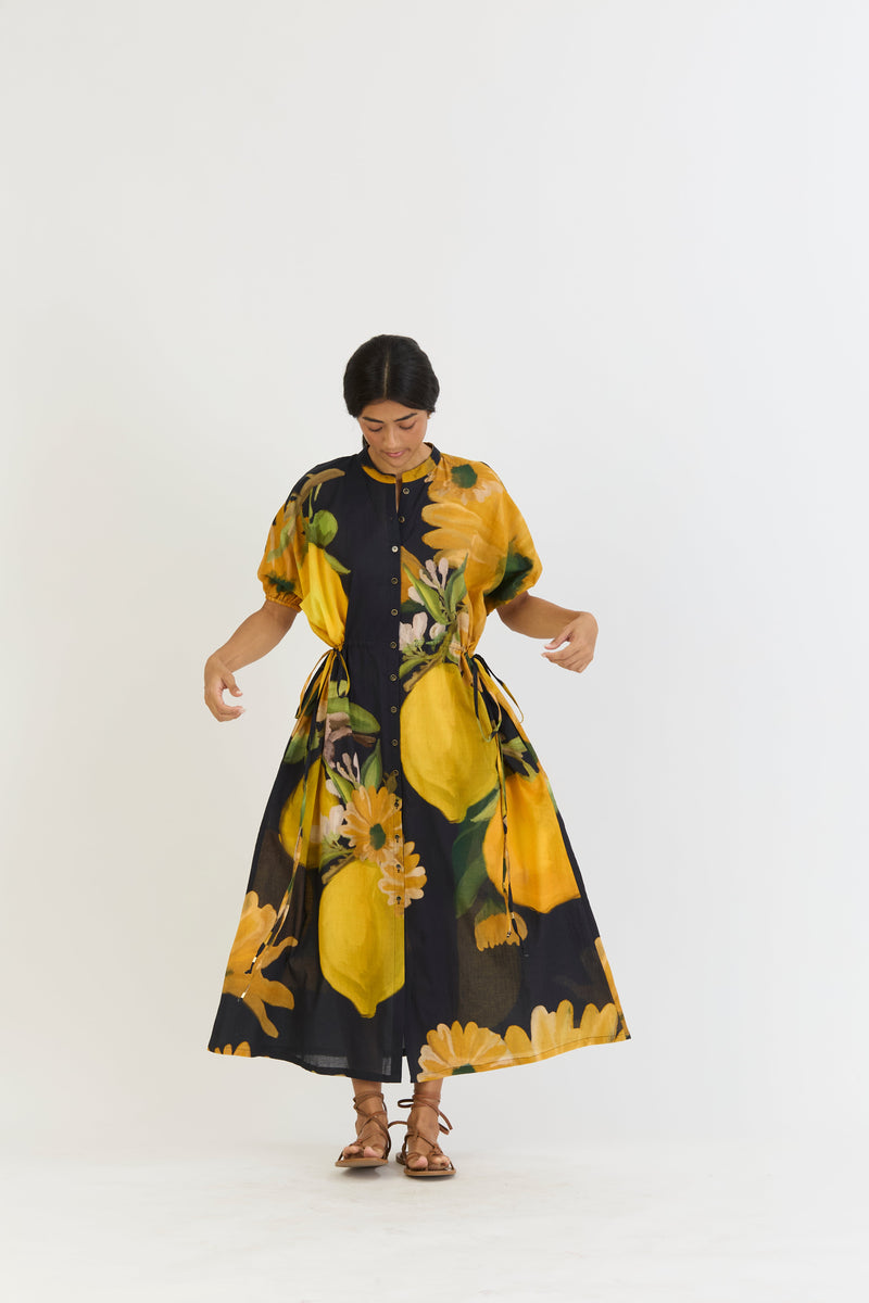 POMELLO SIDE TIE UP DRESS cotton by Yam in yellow color for women Worldwide