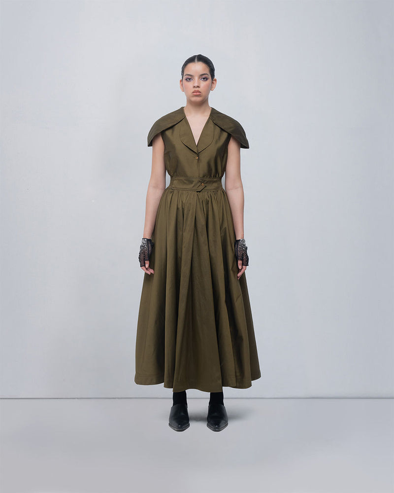 Daria Dress viscose by Leh Studios in olive for women Worldwide