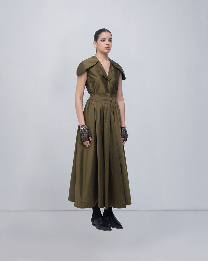 Daria Dress viscose by Leh Studios in olive for women Worldwide