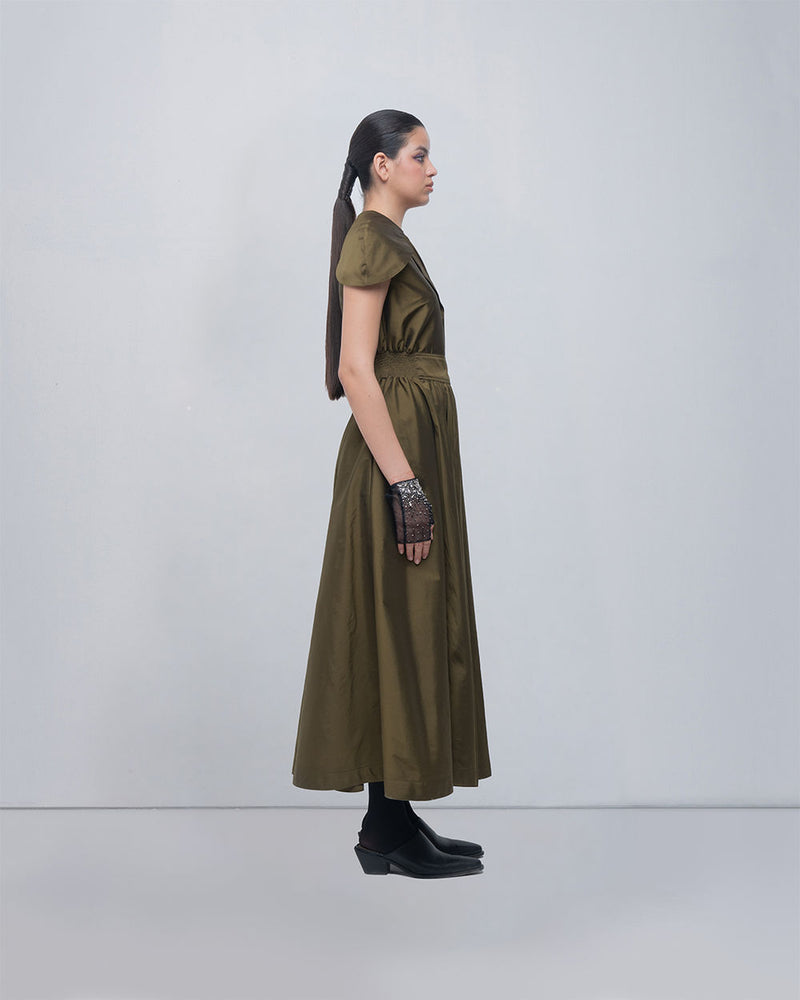 Daria Dress viscose by Leh Studios in olive for women Worldwide