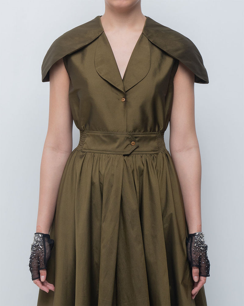 Daria Dress viscose by Leh Studios in olive for women Worldwide