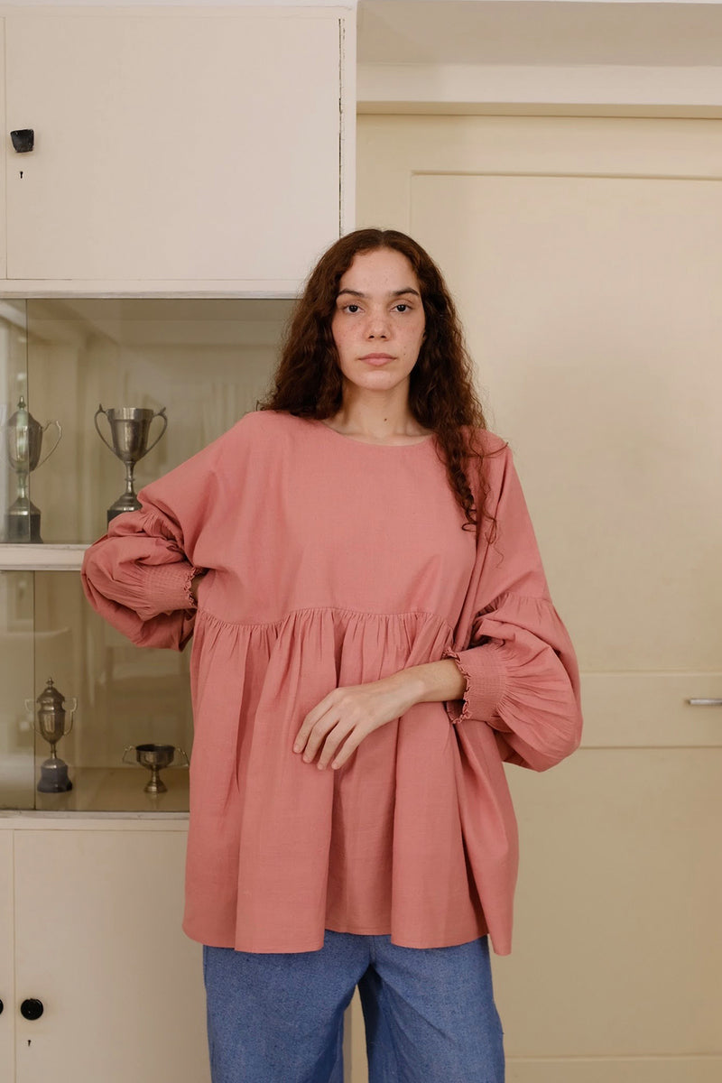 Peggy-Pink Top handwoven cotton top/shirt by MASON AND MILL in pink for women Worldwide